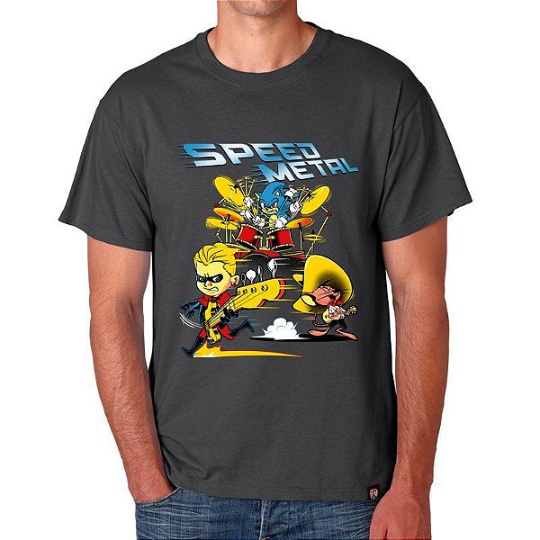 Camiseta Rock Speed Metal de manga curta tamanho adulto na cor cinza