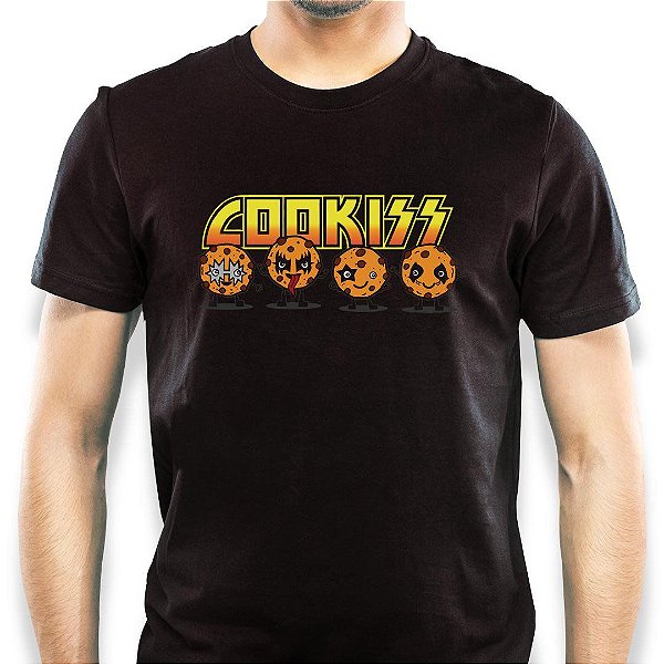 Camiseta rock KISS Cookiss na cor preta com mangas curtas