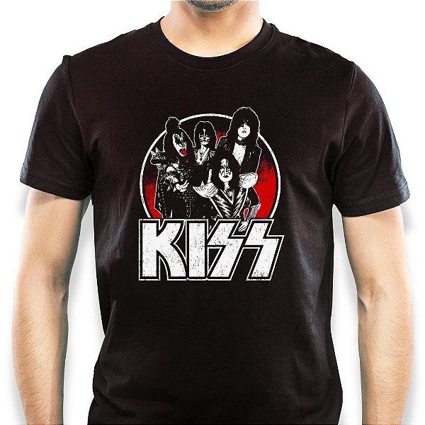 Camiseta rock Kiss Integrantes com a Logo da Banda tamanho adulto na cor preta