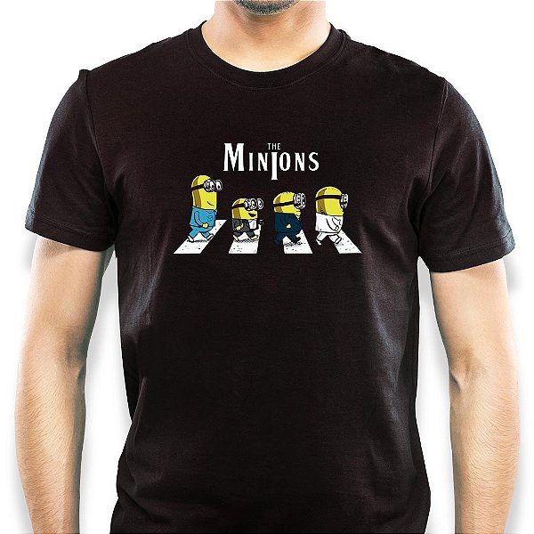 Camiseta The Minions Abbey Road mangas curtas tamanho adluto na cor preta