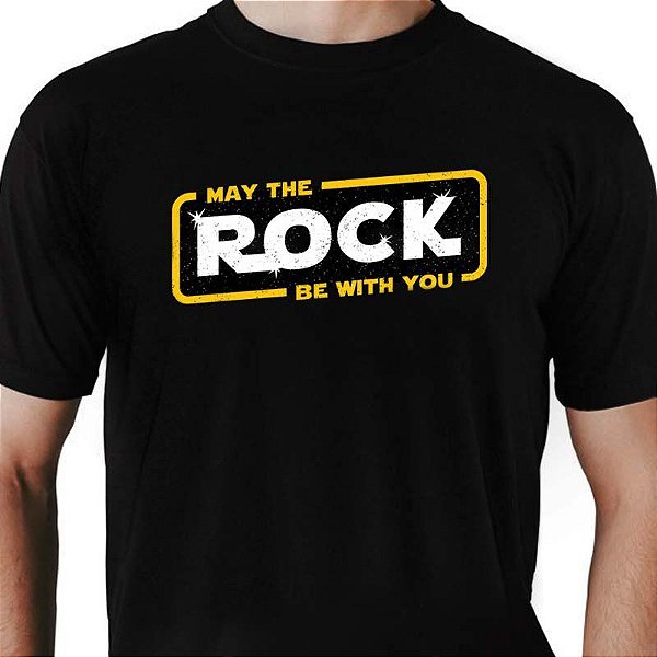 Camiseta rock May the Rock Be With You tamanho adulto com mangas curtas na cor preta