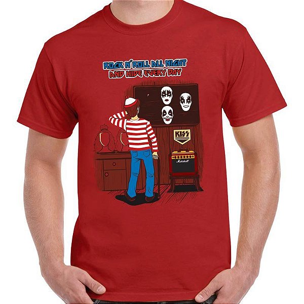 Camiseta rock Kiss Wally tamanho adulto com mangas curtas na cor vermelha Premium