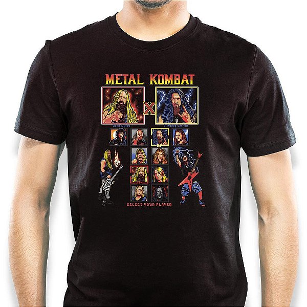 Camiseta rock Metal Kombat tamanho adulto com mangas curtas na cor preta Premium
