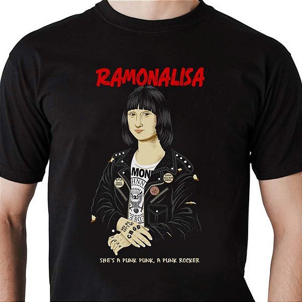 Camiseta para adulto com mangas curtas na cor preta Ramona Lisa Punk Rock
