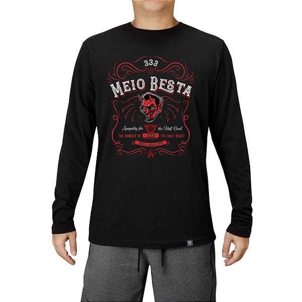 Camiseta rock Meio Besta tamanho adulto com mangas longas na cor preta masculina