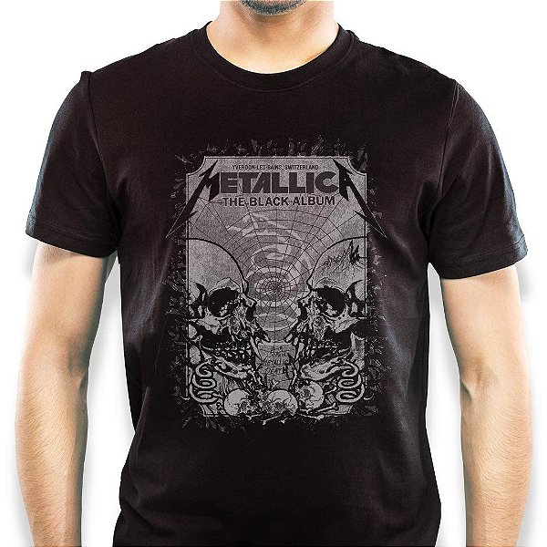 Camiseta Metallica Black Album Poster tamanho adulto na cor preta classics