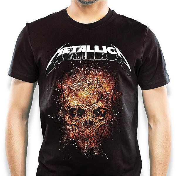 Camiseta Metallica Explosive Skull tamanho adulto na cor preta Classics