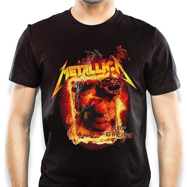 Camiseta Metallica Jump in the Fire tamanho adulto na cor preta Classics