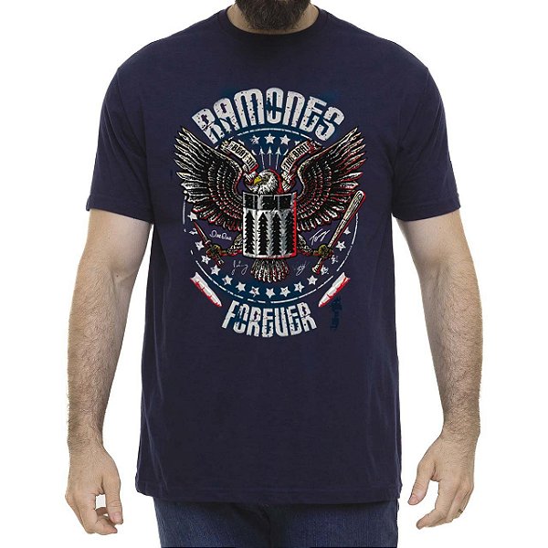 Camiseta Ramones masculina para adulto com mangas curtas na cor azul marinho Classic
