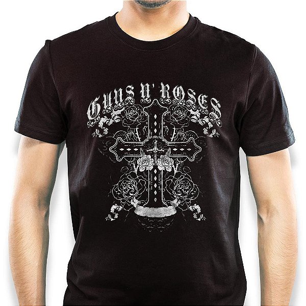 Camiseta rock Guns n Roses Cross masculina tamanho adulto com mangas curtas na cor preta Classics