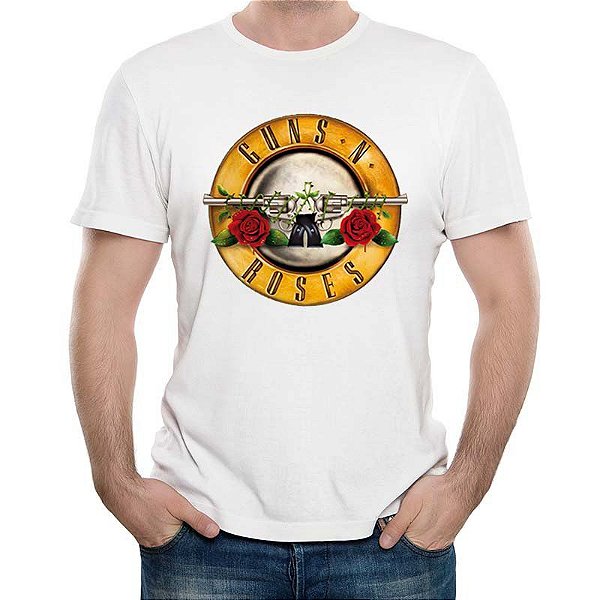 Camiseta Rock Guns n Roses Logo Oficial tamanho adulto na cor branca Classics