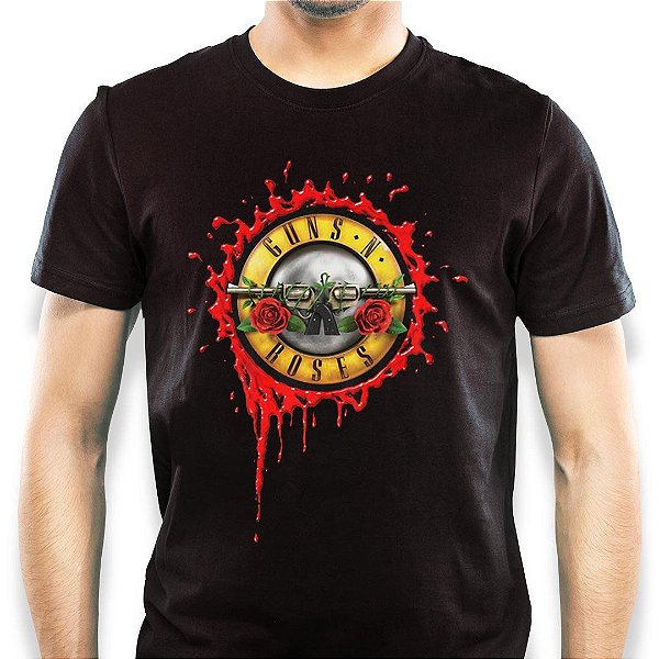 Camiseta rock Guns n Roses Logo Sangue masculina tamanho adulto com mangas curtas na cor preta Classics