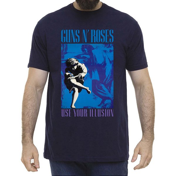 Camiseta rock Guns N' Roses User Your Illusion masculina para adulto com mangas curtas na cor azul marinho classics