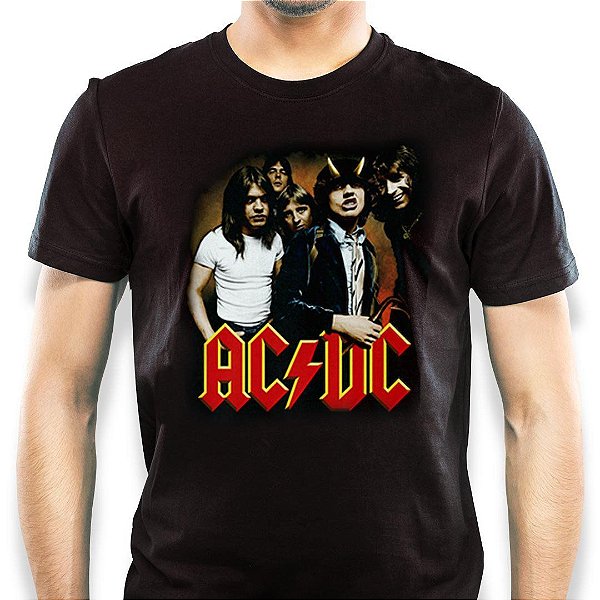 Camiseta rock AC/DC Highway to Hell tamanho adulto masculina com mangas curtas na cor preta Rock Classics