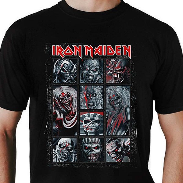 Camiseta rock Iron Maiden Eddies tamanho adulto com mangas curtas na cor preta  Classics