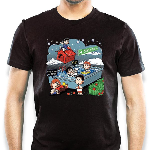 Camiseta rock The Beatles Snoopy tamanho adulto com mangas curtas