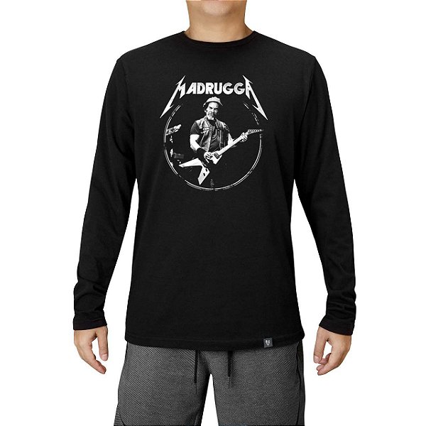 Camiseta rock Seu Madruga Metaleiro tamanho adulto com mangas longas na cor preta masculina
