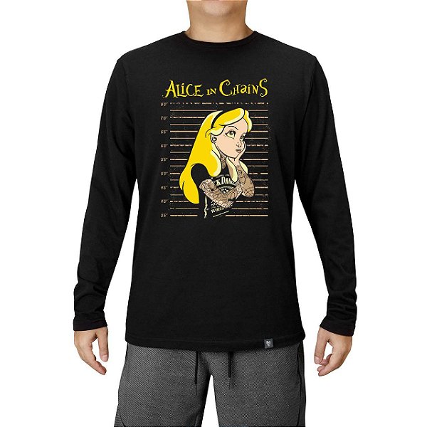 Camiseta rock Alice in Chains Alice in Jail tamanho adulto com mangas longas na cor preta masculina