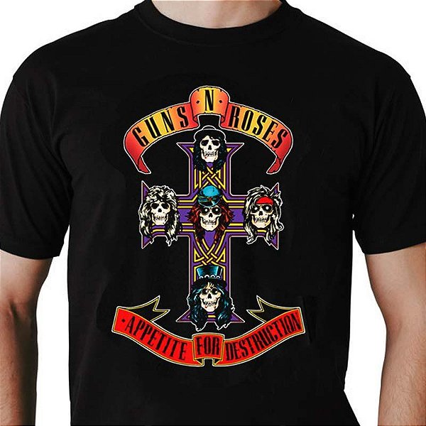 Camiseta rock Guns n Roses Appetite for Destruction masculina tamanho adulto com mangas curtas na cor preta Classic