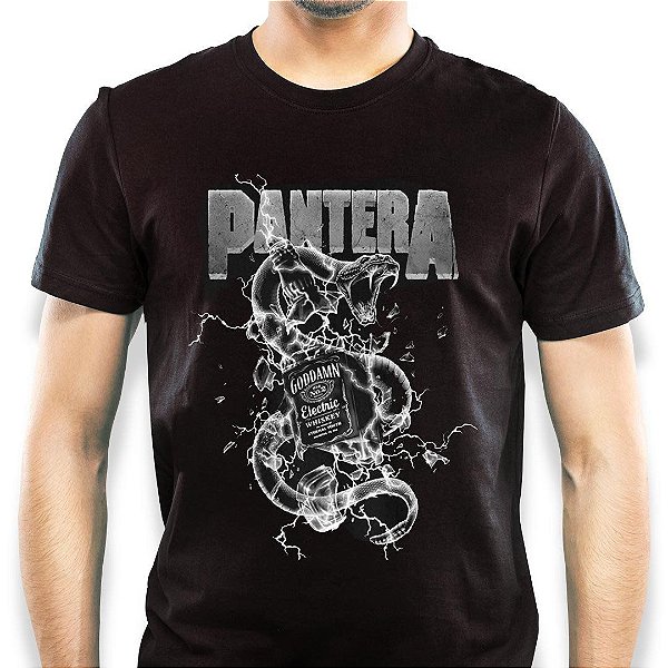 Oferta Relampago - Camiseta rock Pantera Snake Whiskey masculina tamanho adulto com mangas curtas na cor preta Classics