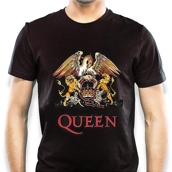 Camiseta rock Queen Logo Padrão tamanho adulto com mangas curtas na cor preta Classics