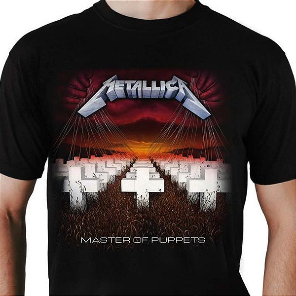 Camiseta rock Metallica Master of Puppets Rock tamanho adulto com mangas curtas na cor preta Classics