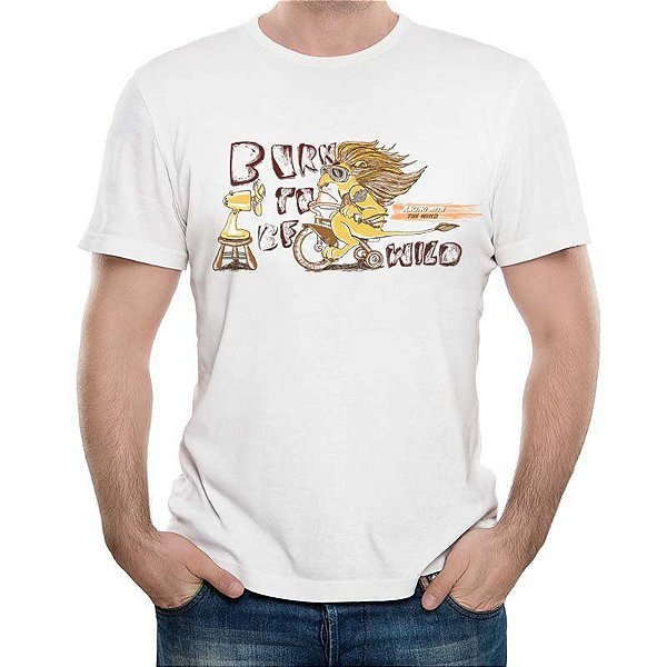 Camiseta rock Born to Be Wild com mangas curtas na cor branca