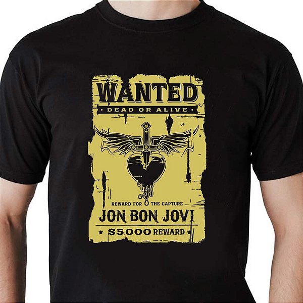 Camiseta rock Bon Jovi Wanted Live or Dead com mangas curtas na cor preta