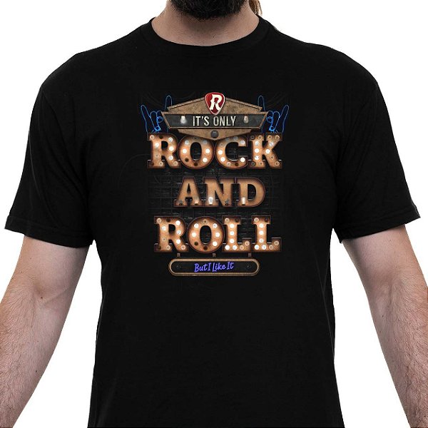 Camiseta It´s Only Rock and Roll But I Like It para adulto com mangas curtas na cor preta