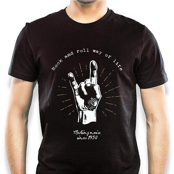 Camiseta Rock n Roll Way Of Life de manga curta tamanho adulto na cor preta premium