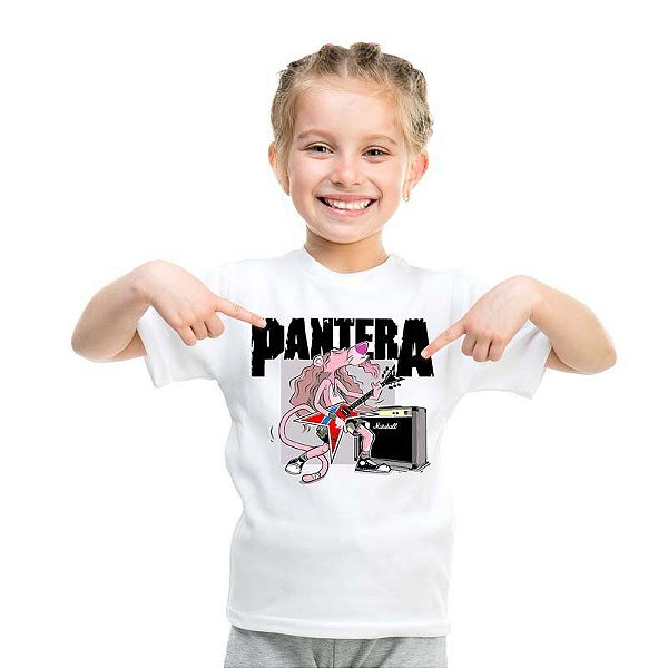 Camiseta Pantera Cor-de-rosa Unissex Infantil Branca