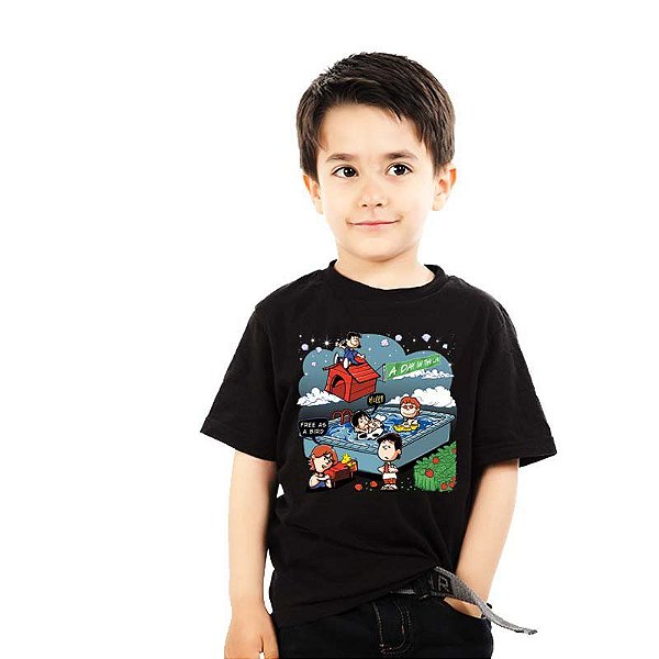 Camiseta Beatles Snoopy Unissex Infantil Preta