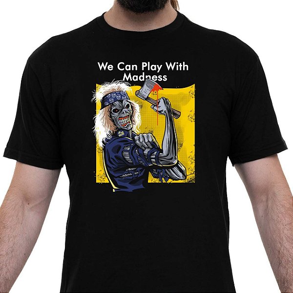 Camiseta rock Eddie We Can Play With Madness para adulto com mangas curtas na cor Preto