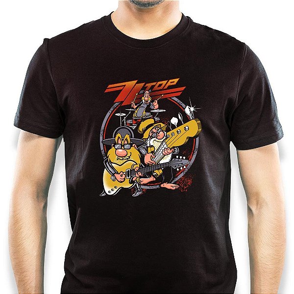 Camiseta rock ZZ Top para adulto com mangas curtas na cor preta
