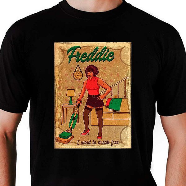 Camiseta rock Queen Freddie Mercury I Want to Break Free tamanho adulto com mangas curtas na cor preta Premium