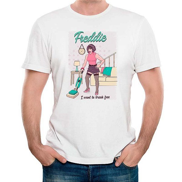 Camiseta rock Queen Freddie Mercury I Want to Break Free Branca Premium -  Roquenrou | Estampado na Veia!