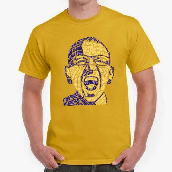 Camiseta rock Chester Bennington para adulto com mangas curtas na cor mostarda