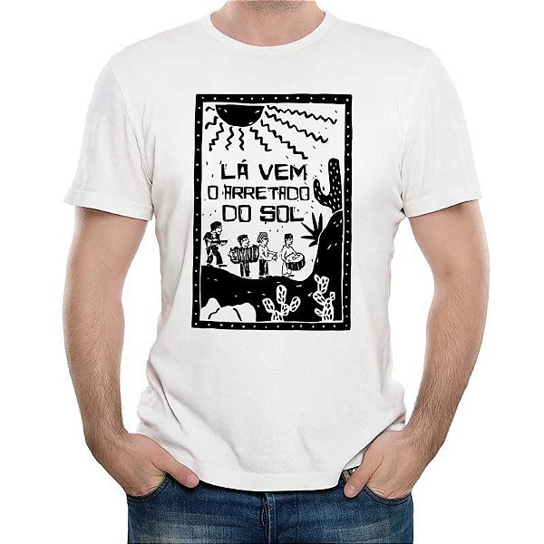 Camiseta rock premium Lá vem o sol para adulto com mangas curtas na cor branca