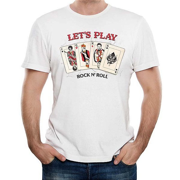 Camiseta rock Lets Play Rock tamanho adulto com mangas curtas na cor branca Premium