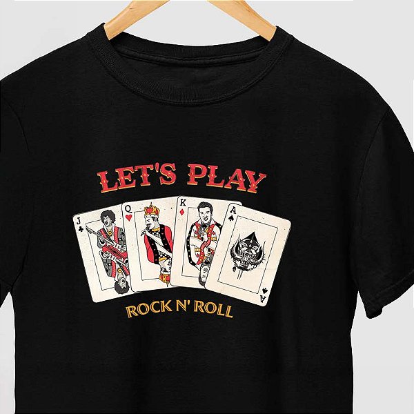 Camiseta rock Lets Play Rock tamanho adulto com mangas curtas na cor preta Premium