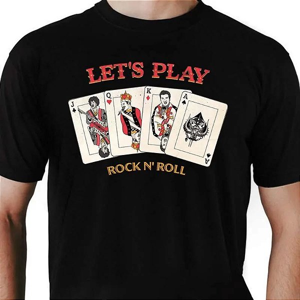 Camiseta rock Lets Play Rock tamanho adulto com mangas curtas na cor preta Premium