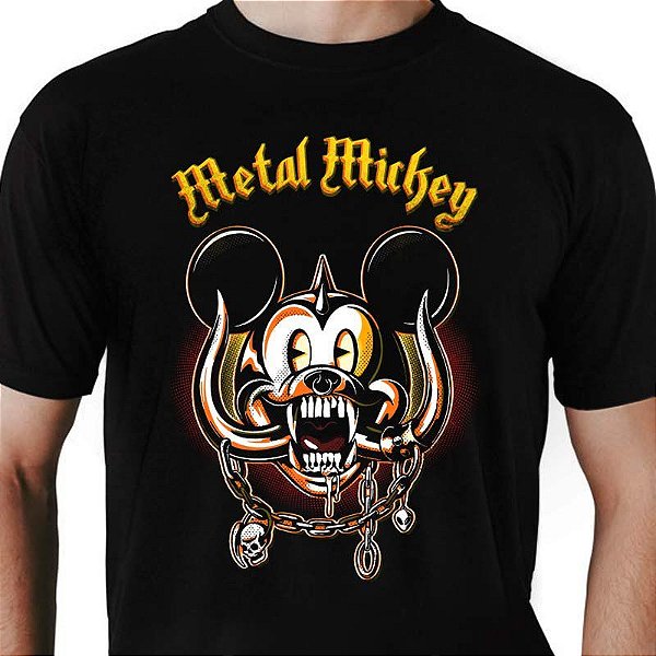 Camiseta rock Mickey Metal tamanho adulto com mangas curtas na cor preta Premium