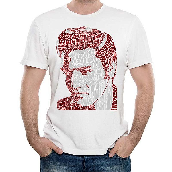 Camiseta rock Elvis Presley Caligrama tamanho adulto com mangas curtas na cor branca Premium