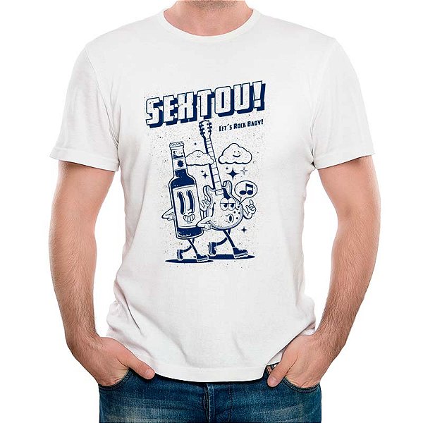 Camiseta Sextou Lets Rock Baby tamanho adulto com mangas curtas na cor Branca Premium