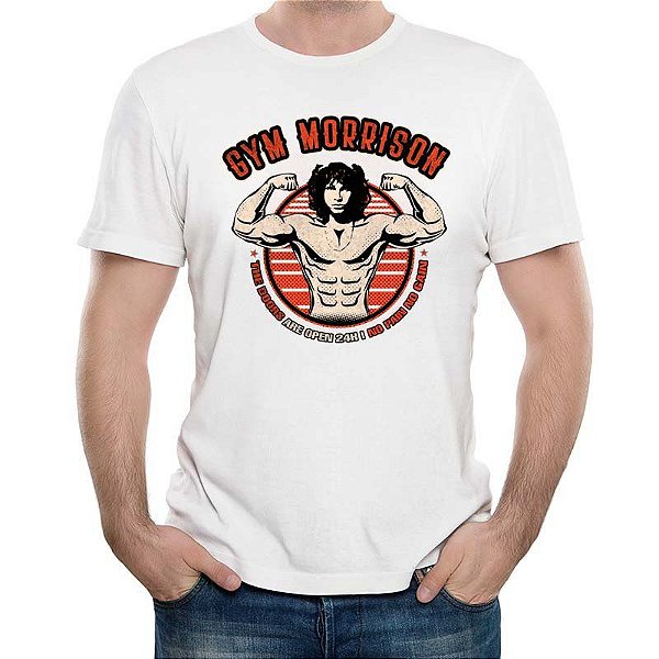 Camiseta rock premium GYM Morrison tamanho adulto com mangas curtas na cor branca