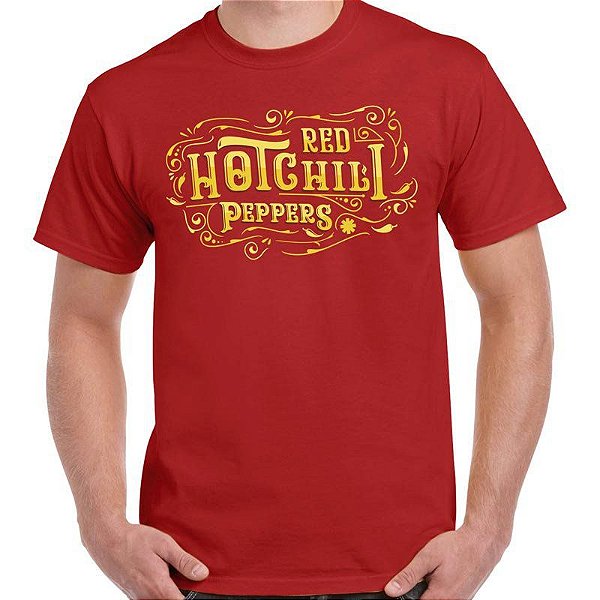Camiseta rock Red Hot Vintage tamanho adulto com mangas curtas na cor vermelha Premium