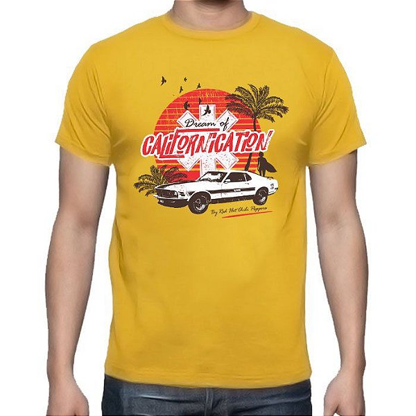Camiseta rock Red Hot Californication tamanho adulto com mangas curtas na cor mostarda