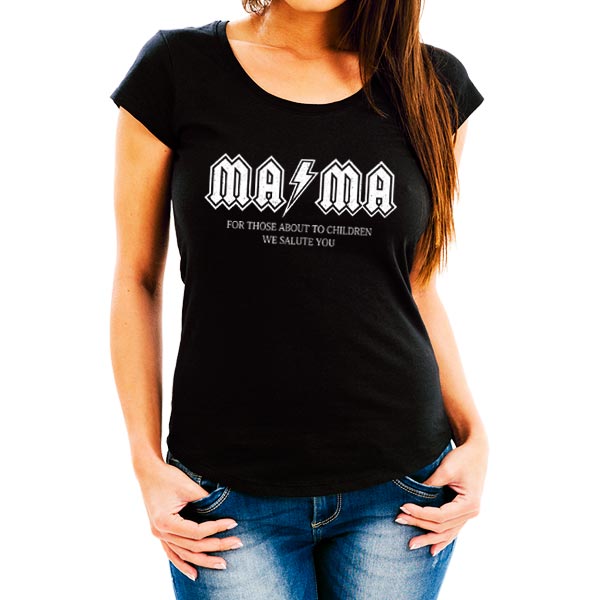 Camiseta Mama For Those Abou to Children tamanho adulto com mangas curtas na cor preta Premium