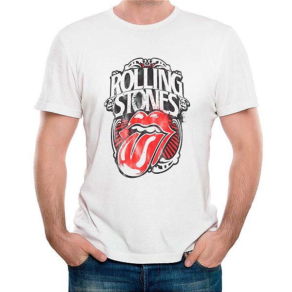 Camiseta rock Rolling Stones logo Gunge Style tamanho adulto na cor branca