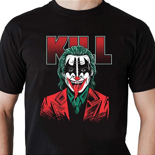 Camiseta rock Kiss Coringa tamanho adulto com mangas curtas na cor preta